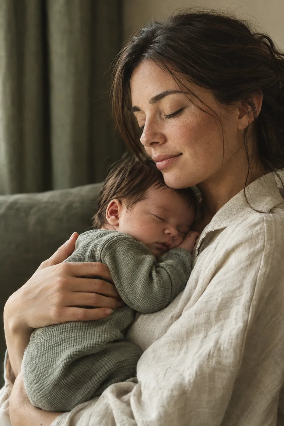 Een moeder met haar slapende baby